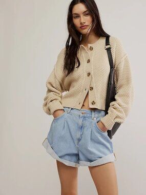 Free People Lila Cardi Cardigan Beige Cream Birch M